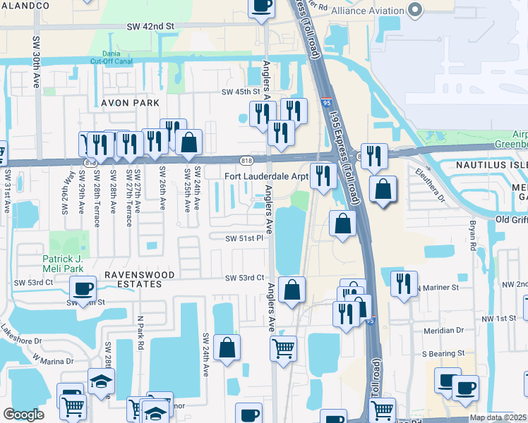 map of restaurants, bars, coffee shops, grocery stores, and more near 2131 Anchor Court in Fort Lauderdale