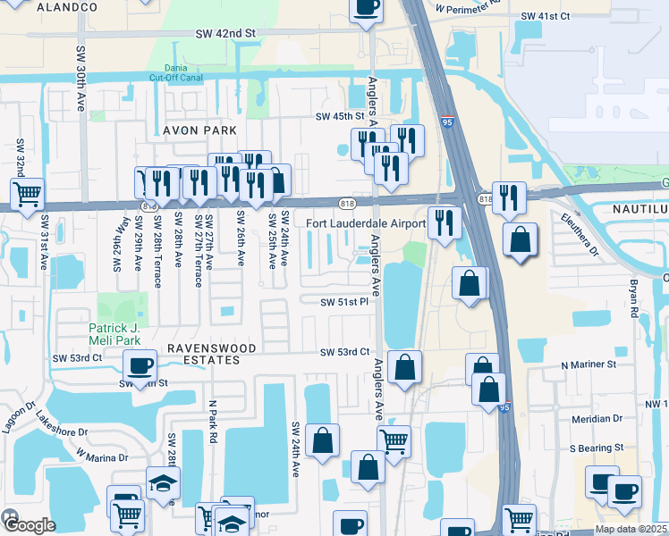 map of restaurants, bars, coffee shops, grocery stores, and more near 2249 Anchor Court in Fort Lauderdale