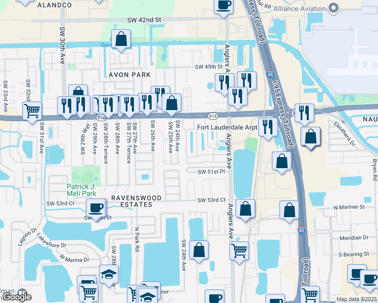 map of restaurants, bars, coffee shops, grocery stores, and more near 4976 Leeward Lane in Fort Lauderdale