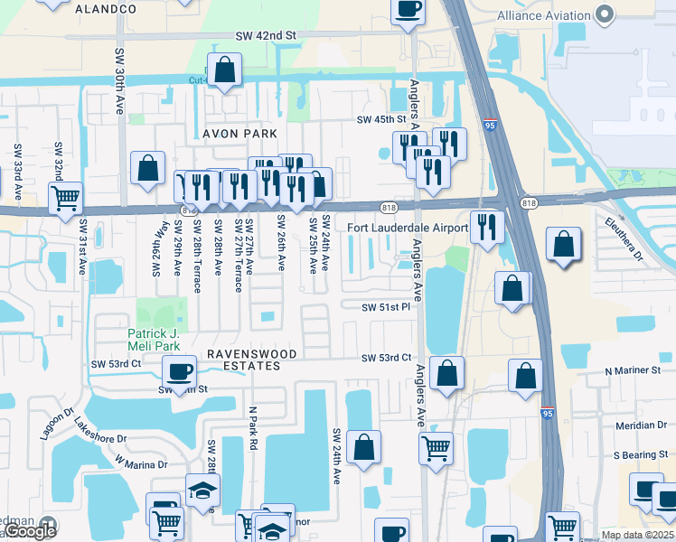 map of restaurants, bars, coffee shops, grocery stores, and more near 4976 Leeward Lane in Fort Lauderdale