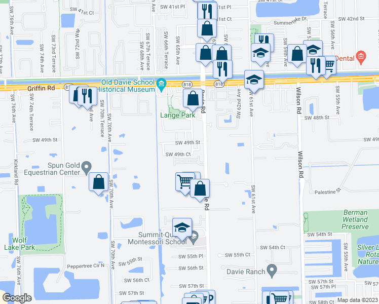 map of restaurants, bars, coffee shops, grocery stores, and more near 6543 North Anise Court in Davie