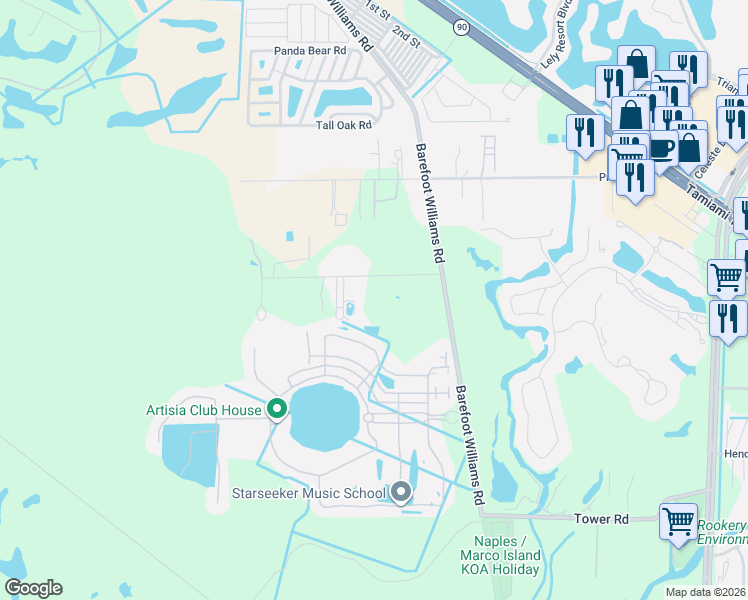 map of restaurants, bars, coffee shops, grocery stores, and more near 220 Griffin Road in Naples