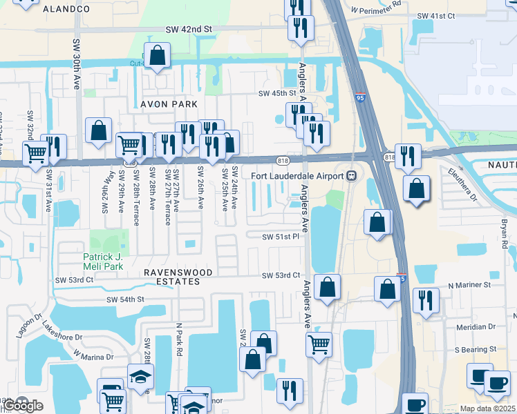 map of restaurants, bars, coffee shops, grocery stores, and more near 4976 Leeward Lane in Fort Lauderdale