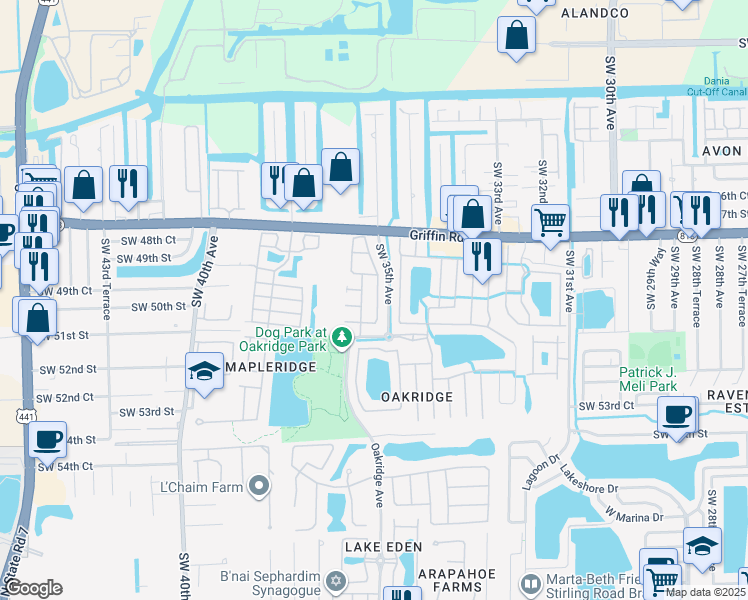 map of restaurants, bars, coffee shops, grocery stores, and more near 5027 Southwest 35th Way in Fort Lauderdale