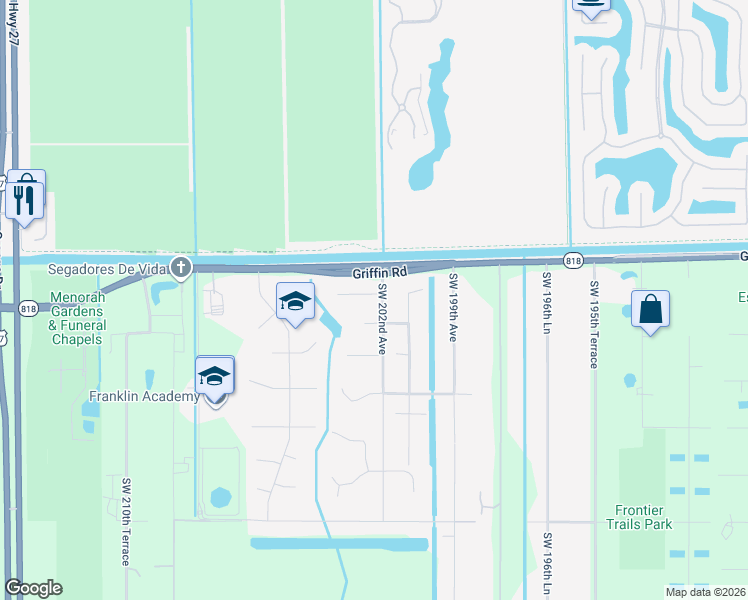 map of restaurants, bars, coffee shops, grocery stores, and more near 20201 Southwest 48th Place in Southwest Ranches