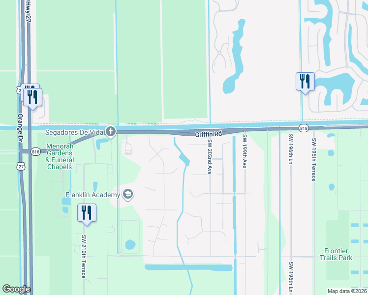 map of restaurants, bars, coffee shops, grocery stores, and more near 20310 Southwest 48th Street in Southwest Ranches