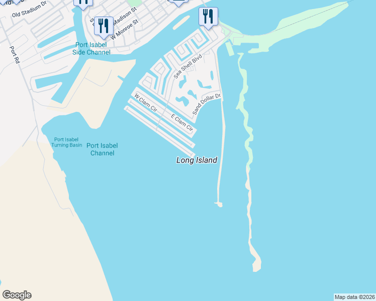 map of restaurants, bars, coffee shops, grocery stores, and more near 96 East Scallop in Port Isabel