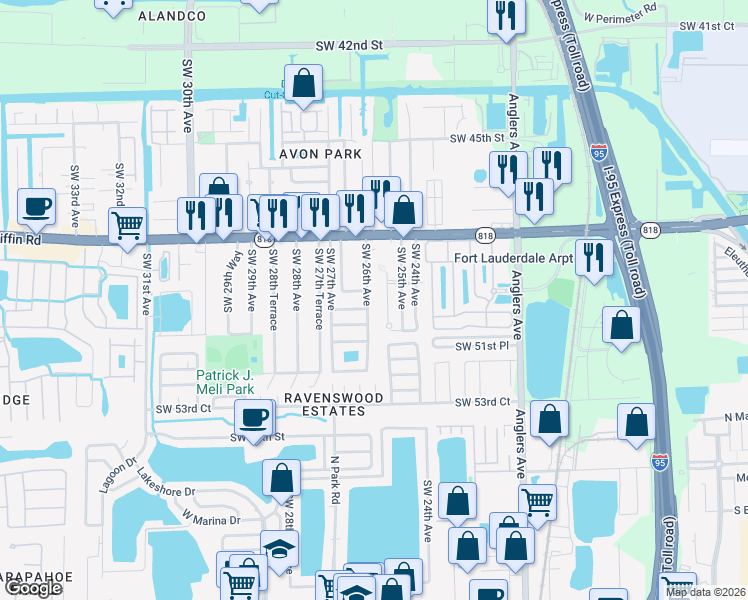 map of restaurants, bars, coffee shops, grocery stores, and more near 5041 Southwest 26th Avenue in Fort Lauderdale