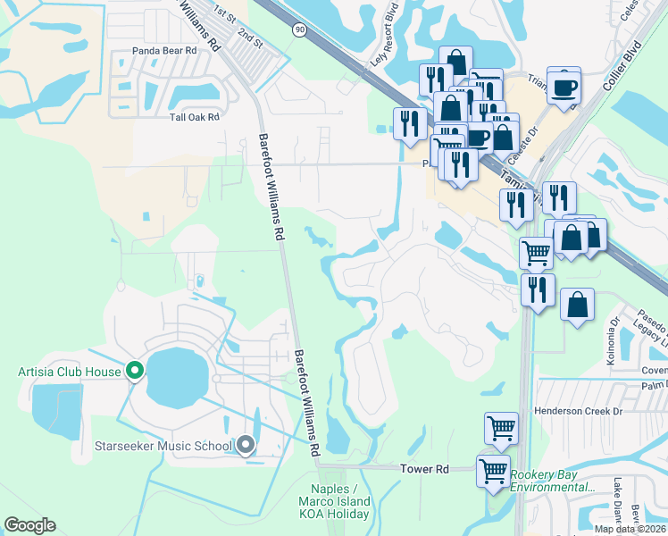 map of restaurants, bars, coffee shops, grocery stores, and more near 29 Grey Wing Point in Naples