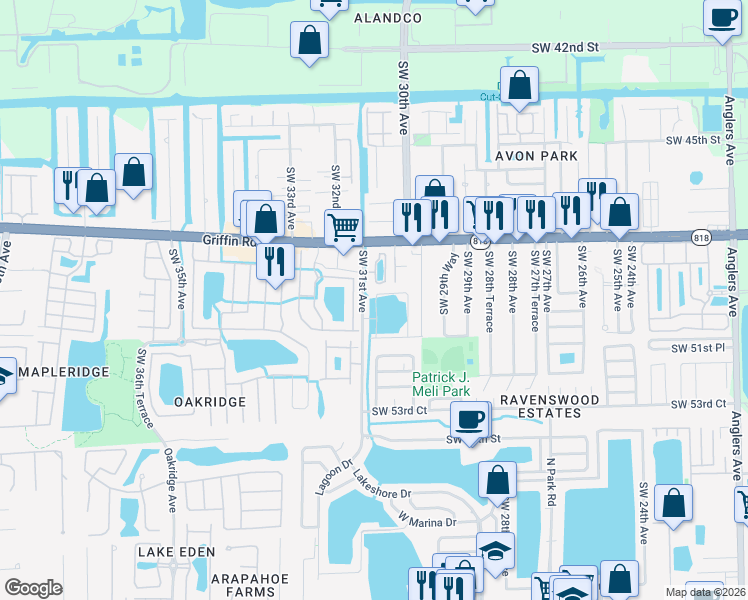 map of restaurants, bars, coffee shops, grocery stores, and more near 4976 Southwest 31st Terrace in Fort Lauderdale