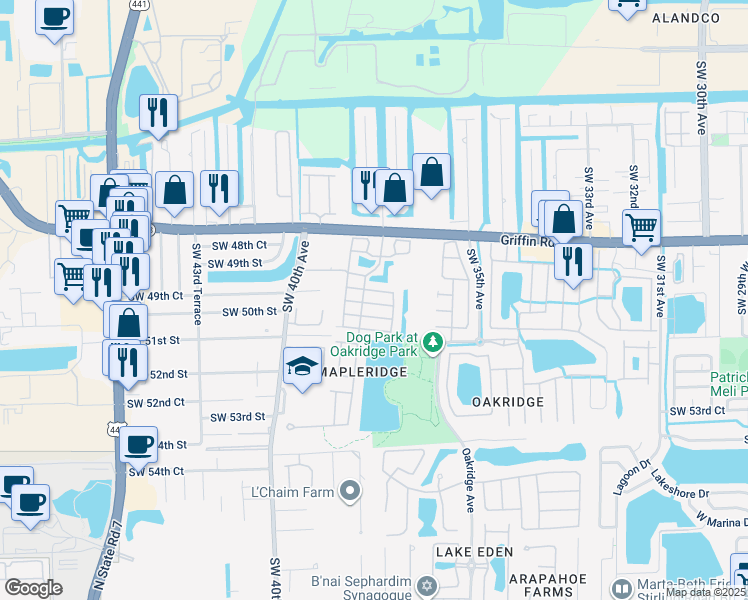 map of restaurants, bars, coffee shops, grocery stores, and more near 3707 Southwest 50th Court in Fort Lauderdale