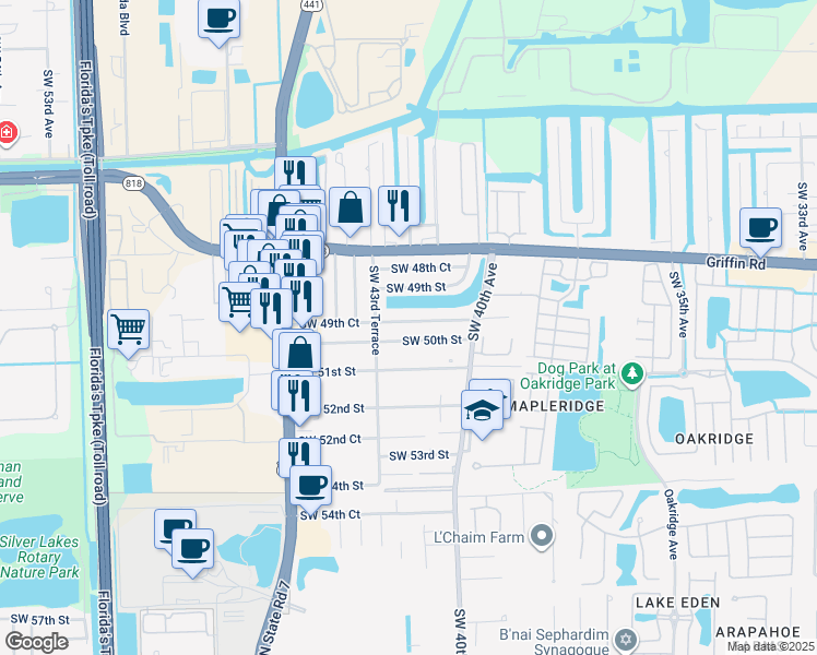 map of restaurants, bars, coffee shops, grocery stores, and more near 4282 Southwest 50th Street in Fort Lauderdale