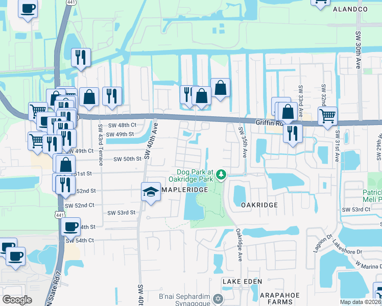 map of restaurants, bars, coffee shops, grocery stores, and more near 3707 Southwest 50th Court in Fort Lauderdale