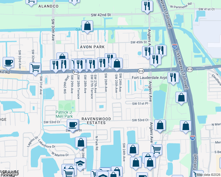 map of restaurants, bars, coffee shops, grocery stores, and more near 5041 Southwest 26th Avenue in Fort Lauderdale