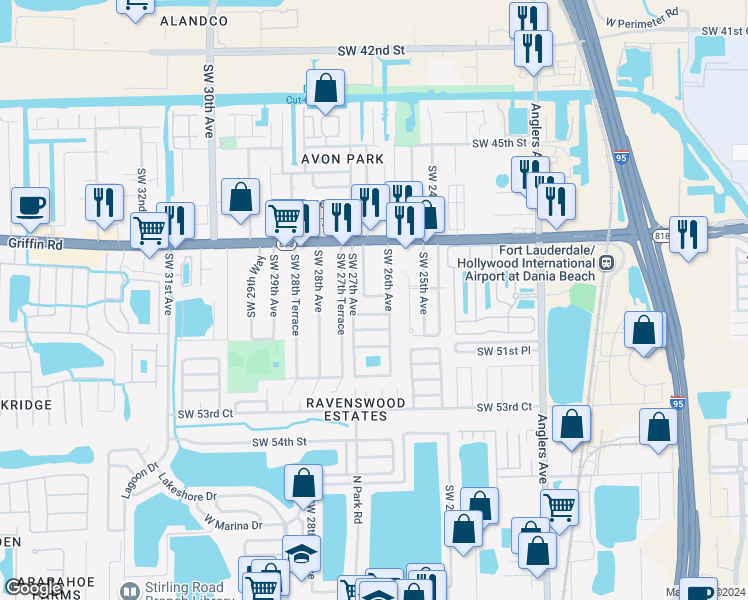map of restaurants, bars, coffee shops, grocery stores, and more near 5041 Southwest 26th Avenue in Fort Lauderdale