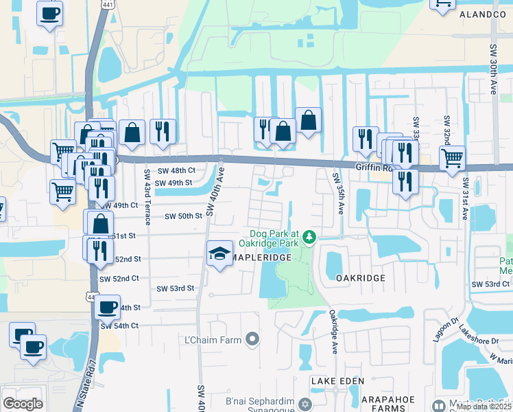 map of restaurants, bars, coffee shops, grocery stores, and more near 3808 Southwest 50th Court in Fort Lauderdale