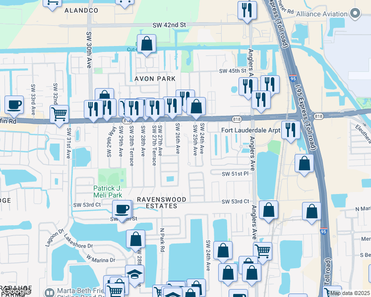 map of restaurants, bars, coffee shops, grocery stores, and more near 5041 Southwest 26th Avenue in Fort Lauderdale