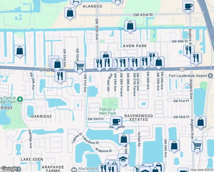 map of restaurants, bars, coffee shops, grocery stores, and more near 5031 Southwest 29th Way in Fort Lauderdale