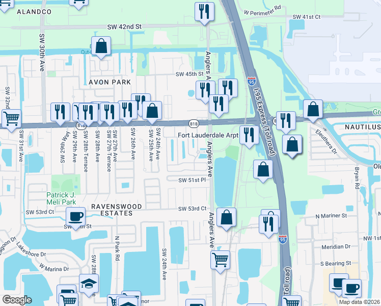 map of restaurants, bars, coffee shops, grocery stores, and more near 4929 Tradewinds Terrace in Fort Lauderdale