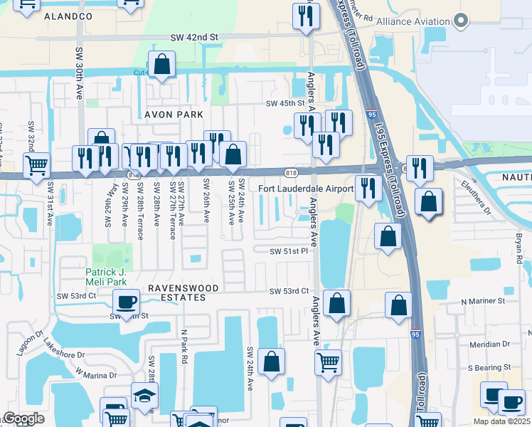 map of restaurants, bars, coffee shops, grocery stores, and more near 4926 Leeward Lane in Fort Lauderdale