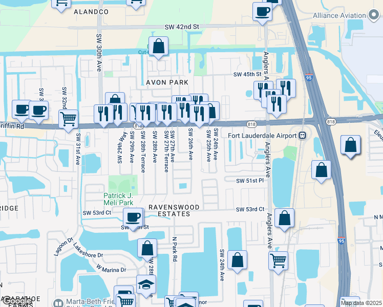map of restaurants, bars, coffee shops, grocery stores, and more near 4911 Southwest 26th Avenue in Fort Lauderdale