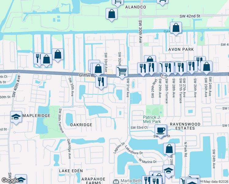 map of restaurants, bars, coffee shops, grocery stores, and more near 4872 Southwest 32nd Terrace in Fort Lauderdale
