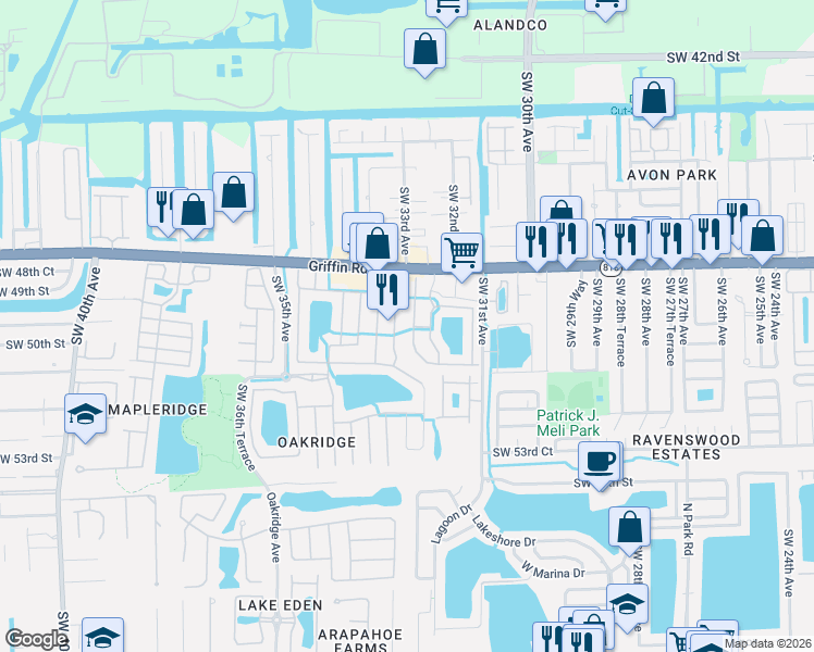map of restaurants, bars, coffee shops, grocery stores, and more near 4872 Southwest 32nd Terrace in Fort Lauderdale