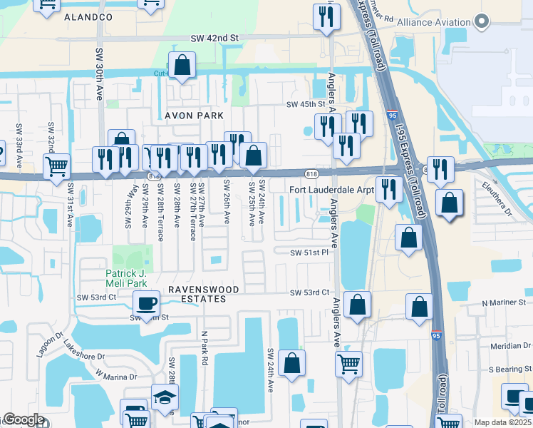 map of restaurants, bars, coffee shops, grocery stores, and more near 4926 Leeward Lane in Fort Lauderdale