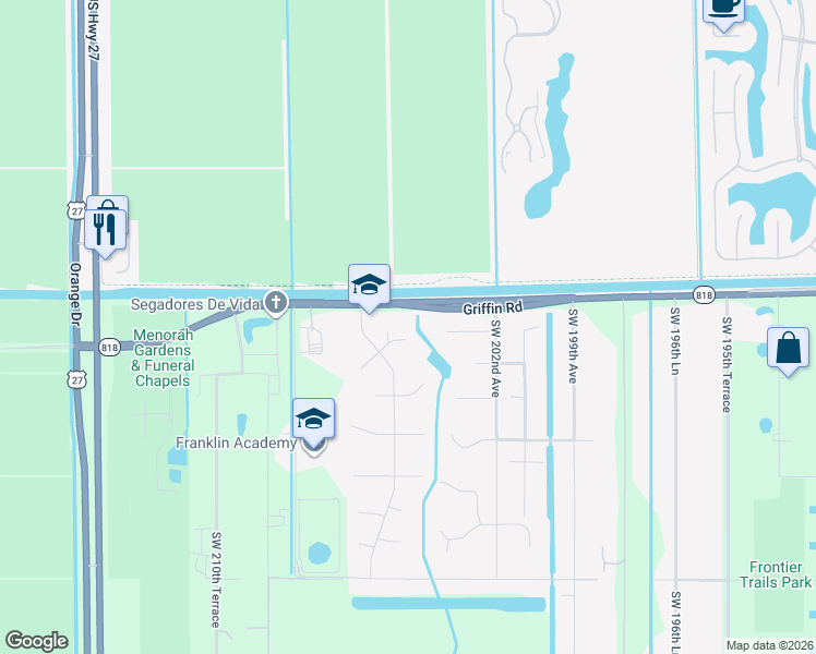 map of restaurants, bars, coffee shops, grocery stores, and more near 20310 Southwest 48th Street in Southwest Ranches