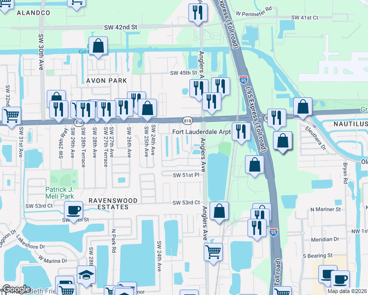 map of restaurants, bars, coffee shops, grocery stores, and more near 4929 Tradewinds Terrace in Fort Lauderdale
