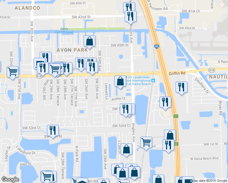map of restaurants, bars, coffee shops, grocery stores, and more near 4929 Tradewinds Terrace in Fort Lauderdale