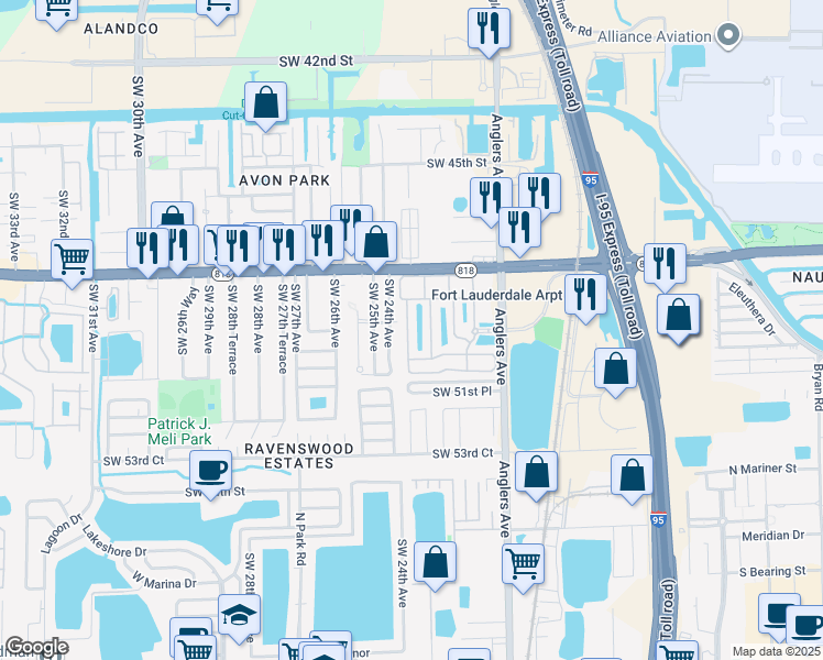 map of restaurants, bars, coffee shops, grocery stores, and more near 4926 Leeward Lane in Fort Lauderdale
