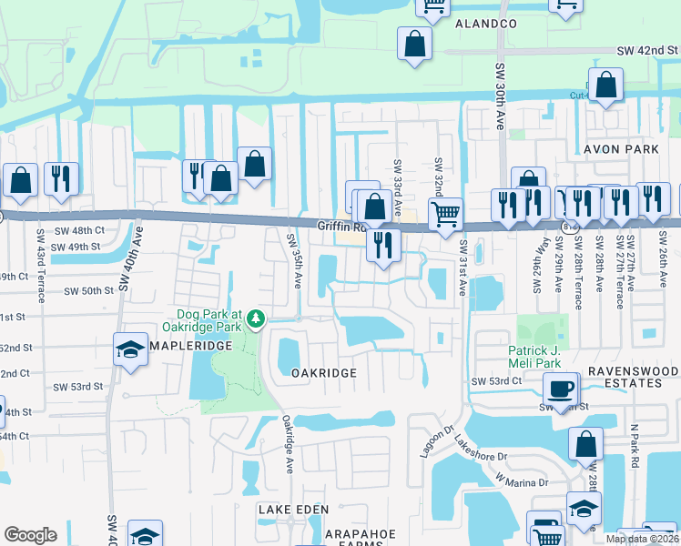 map of restaurants, bars, coffee shops, grocery stores, and more near 4923 Southwest 33rd Way in Fort Lauderdale