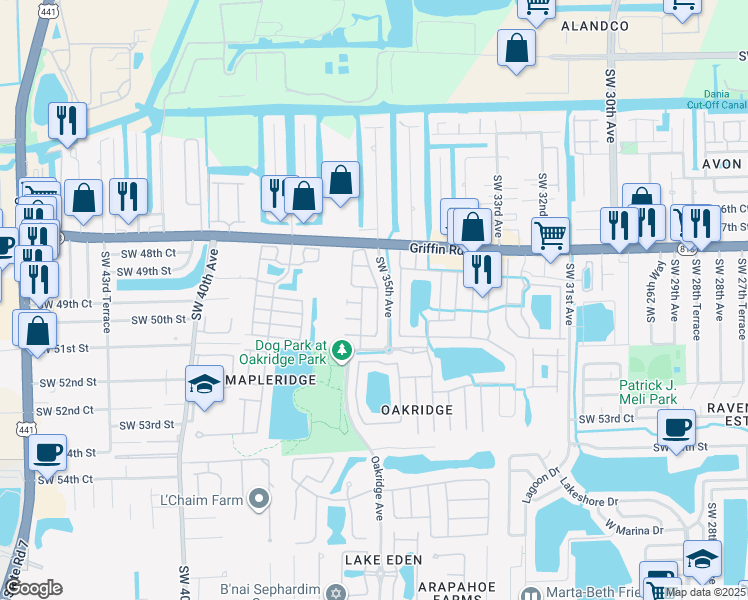 map of restaurants, bars, coffee shops, grocery stores, and more near 3531 Southwest 49th Court in Fort Lauderdale