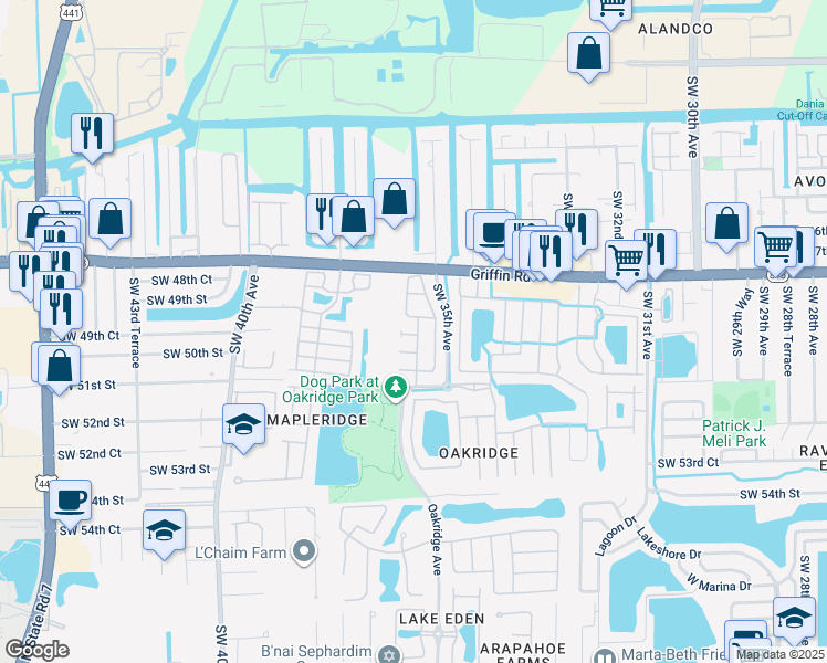 map of restaurants, bars, coffee shops, grocery stores, and more near 3531 Southwest 49th Court in Fort Lauderdale