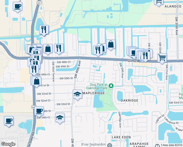 map of restaurants, bars, coffee shops, grocery stores, and more near 3822 Southwest 49th Court in Fort Lauderdale