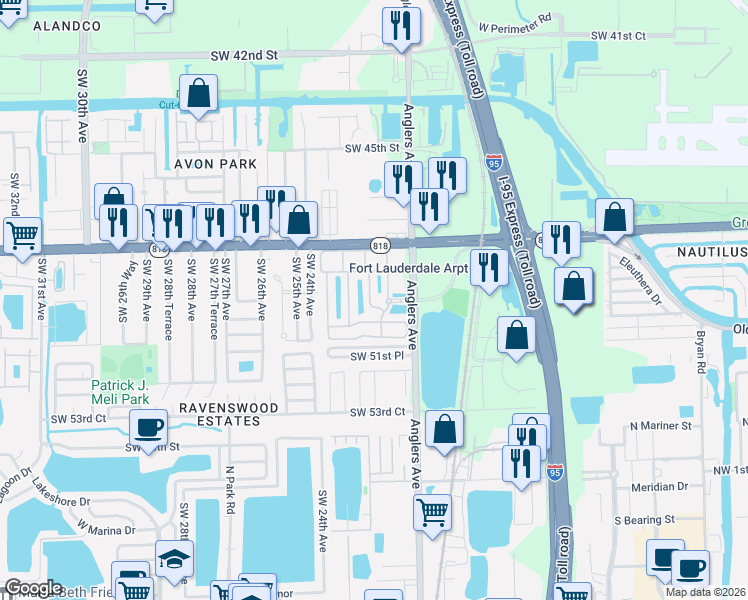 map of restaurants, bars, coffee shops, grocery stores, and more near 4929 Tradewinds Terrace in Fort Lauderdale