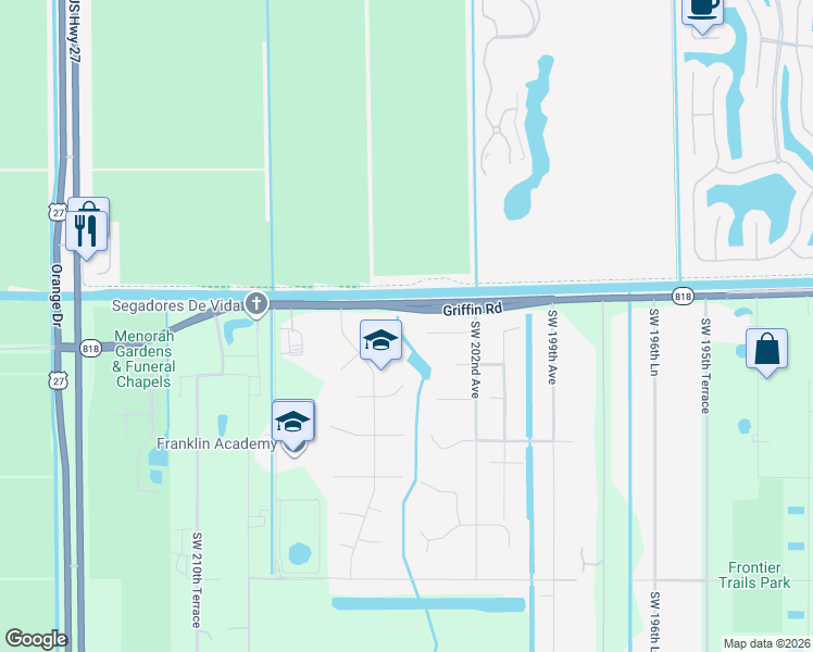 map of restaurants, bars, coffee shops, grocery stores, and more near 20310 Southwest 48th Street in Southwest Ranches