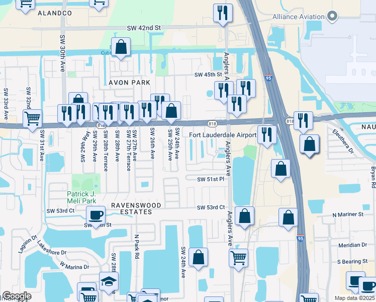 map of restaurants, bars, coffee shops, grocery stores, and more near 4926 Leeward Lane in Fort Lauderdale