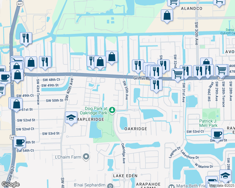 map of restaurants, bars, coffee shops, grocery stores, and more near 3531 Southwest 49th Court in Fort Lauderdale