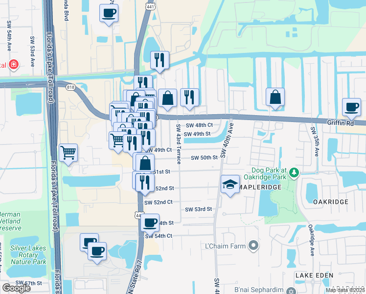 map of restaurants, bars, coffee shops, grocery stores, and more near 4312 Southwest 49th Street in Fort Lauderdale