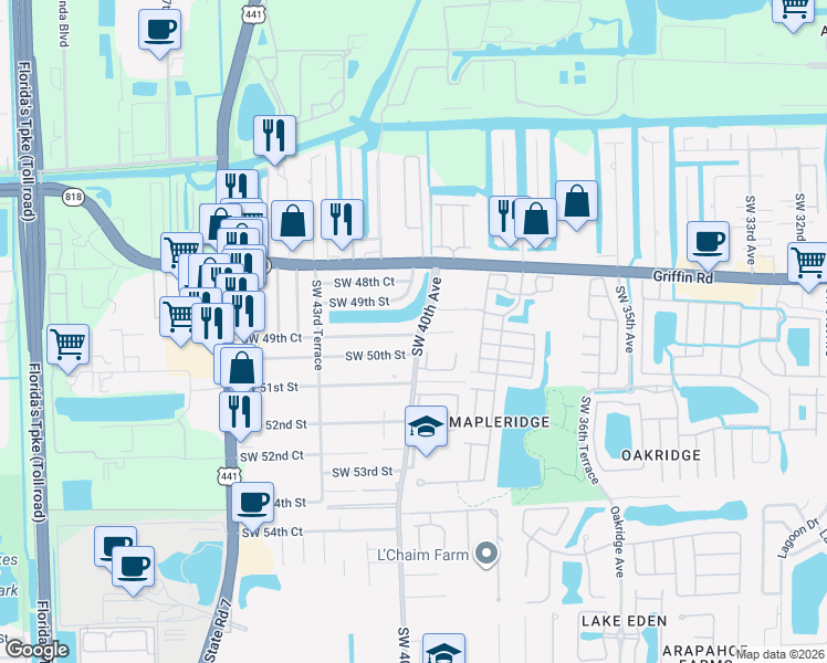 map of restaurants, bars, coffee shops, grocery stores, and more near 4931 Southwest 40th Avenue in Fort Lauderdale