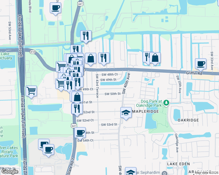 map of restaurants, bars, coffee shops, grocery stores, and more near 4212 Southwest 49th Street in Fort Lauderdale