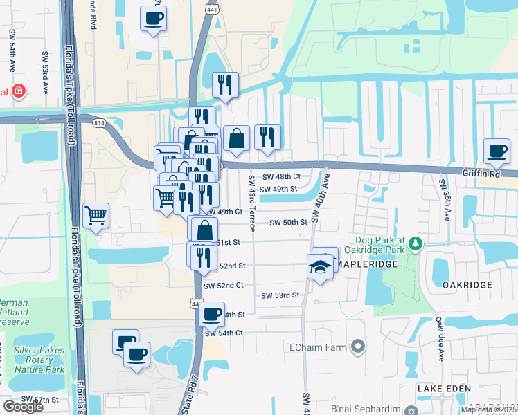 map of restaurants, bars, coffee shops, grocery stores, and more near 4312 Southwest 49th Street in Fort Lauderdale