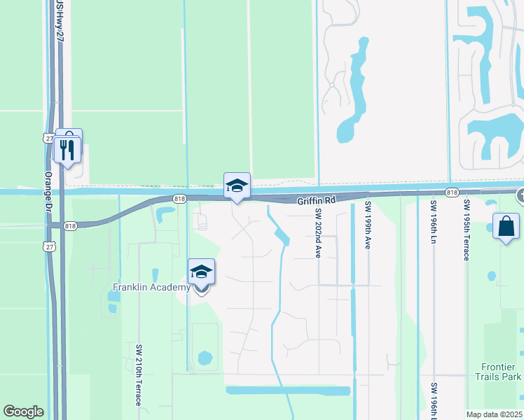 map of restaurants, bars, coffee shops, grocery stores, and more near 20310 Southwest 48th Street in Southwest Ranches