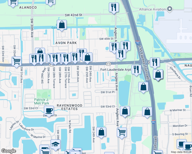 map of restaurants, bars, coffee shops, grocery stores, and more near 4926 Leeward Lane in Fort Lauderdale
