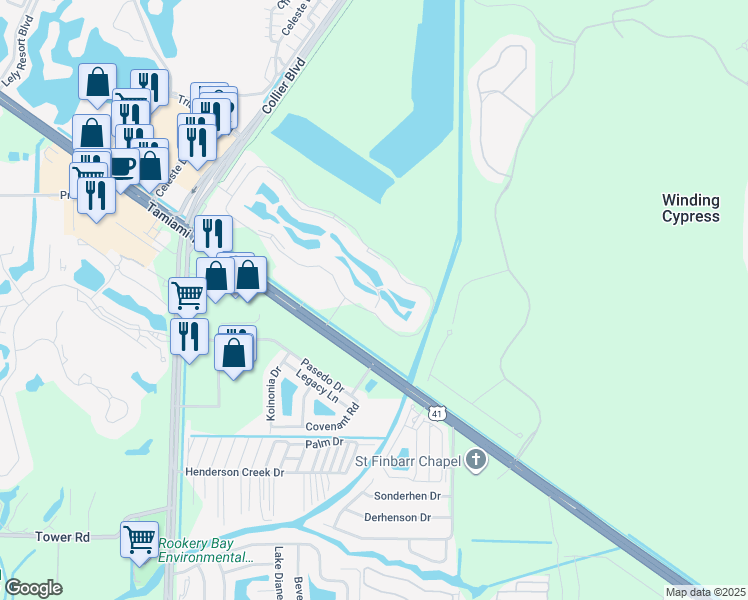 map of restaurants, bars, coffee shops, grocery stores, and more near 6740 Beach Resort Drive in Naples