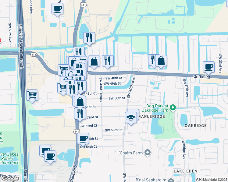 map of restaurants, bars, coffee shops, grocery stores, and more near 4212 Southwest 49th Street in Fort Lauderdale