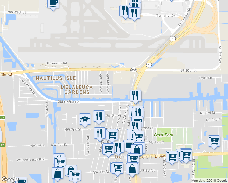 map of restaurants, bars, coffee shops, grocery stores, and more near 710 North Federal Highway in Dania Beach