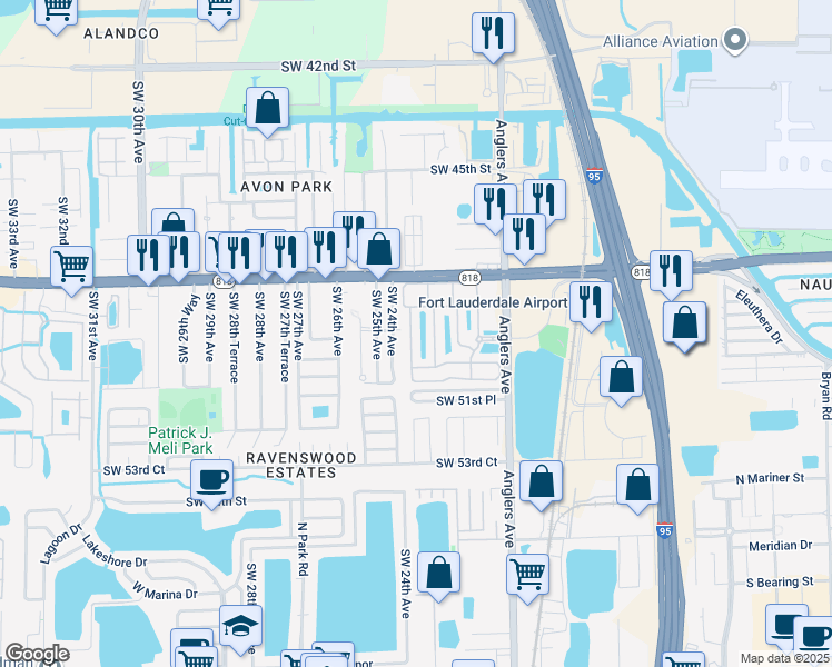 map of restaurants, bars, coffee shops, grocery stores, and more near 4940 Leeward Lane in Fort Lauderdale